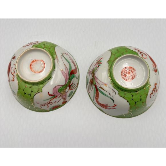 Antique Chinese Porcelain Dragon & Phoenix Soup Rice Bowls - Picture 5 of 11